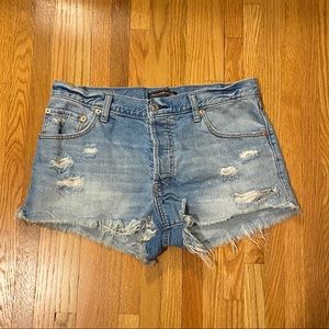 Abercrombie Mid-rise Distresses Denim Shorts